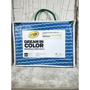 Crayola Dream In Color Twin Sheet Set Serpentine Stripe Cerulean Blue NEW